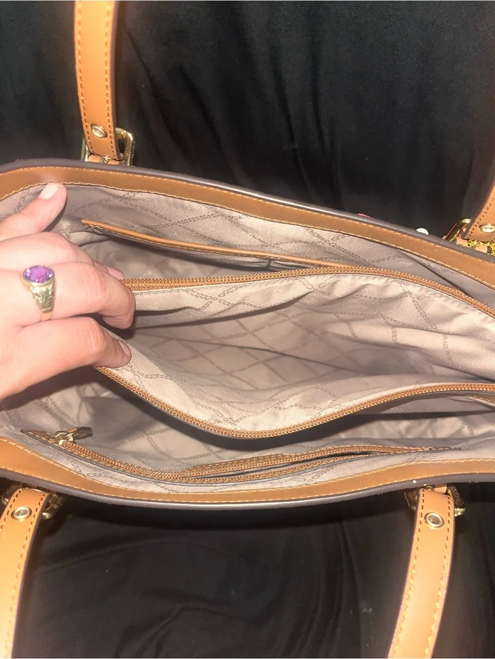 Michael Kors Brown MK Signature Tote with Tan Trim